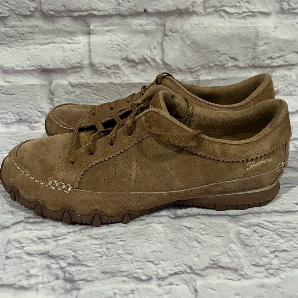 Skechers Brown Suede Curbed Oxfords Biker's Relaxed Fit Womens Size 9.5